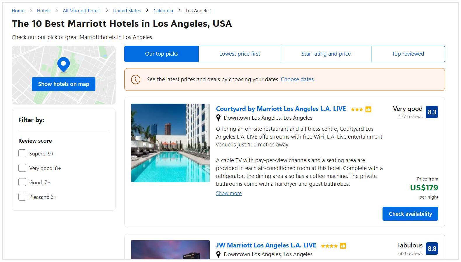 marriott hotels sur booking.com